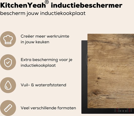 KitchenYeah® Protection plaque induction 91.6x52.7 cm - Marron - Motif bois - Protege plaque de cuisson - Couvre plaque induction - Protecteur d'induction - Cuisine