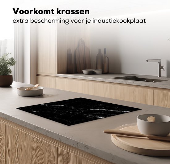 KitchenYeah® Protection plaque induction 58.3x51.3 cm - Noir - Blanc - Marbre - Protege plaque de cuisson - Couvre plaque induction - Protecteur d'induction - Cuisine