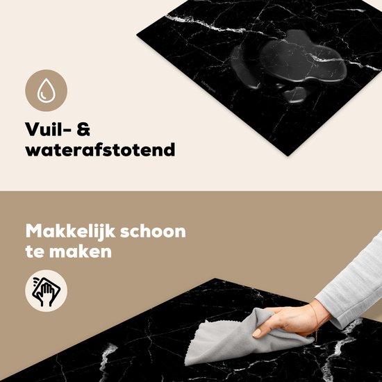 KitchenYeah® Protection plaque induction 58.3x51.3 cm - Noir - Blanc - Marbre - Protege plaque de cuisson - Couvre plaque induction - Protecteur d'induction - Cuisine