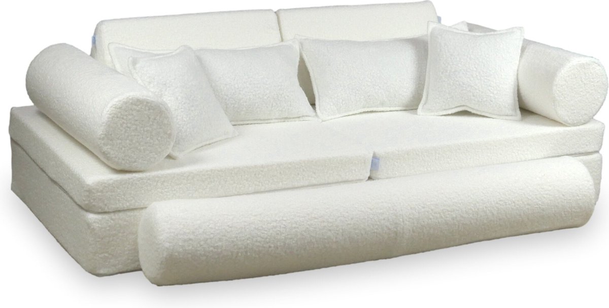 XXL Modulaire bank - Speelsofa- Bouclé Cream Premium (incl. 4 kussens, 2 bolsters en 1 lan