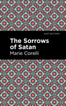 Boek 'The Sorrows of Satan' door Marie Corelli met een decoratief patroon van rode, blauwe en groene cirkels en vierkanten.
