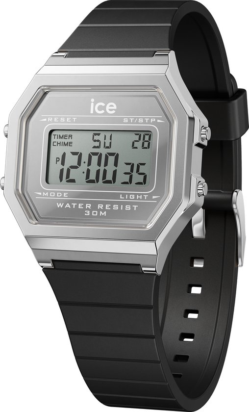 Ice Watch ICE digit retro - Metal silver mirror - Black 022735 Horloge - Siliconen - Zwart - Ø 33 mm