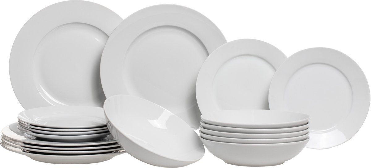 Studio Tavola Serviesset Wit - 18-delig / 6 personen - 6 dinerborden, 6 diepe borden en 6 ontbijtborden