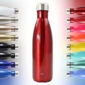 Thermosfles, Drinkfles, Waterfles - Modern & Slank Design - Thermos Fles voor de Warme en Koude Dagen - Dubbelwandig - Robuuste Thermoskan - 500ml - Ruby Red - Glanzend Rood