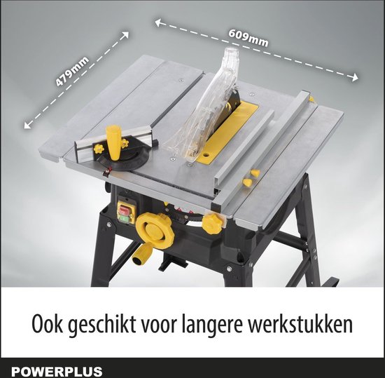 Powerplus elektrische tafelzaag POWX07590 - 4800W zaag, Ø210mm - recht, schuin, verstek - 479x469mm uitschuifbare tafel - met 1 acc.