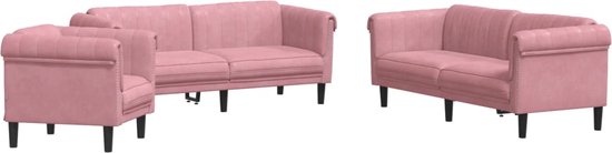 vidaXL - 3-delige - Loungeset - fluweel - roze