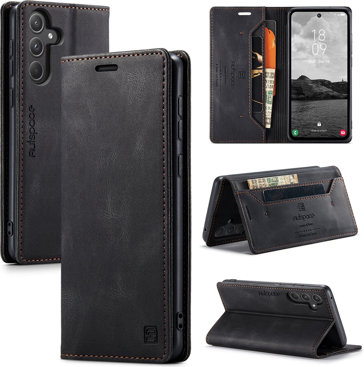 Luxe Flip Case met RFID Bescherming Kaarthouder en Magneetsluiting voor Samsung Galaxy A55 _ Zwart