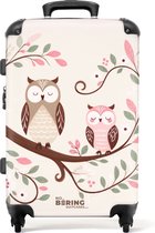 NoBoringSuitcases.com® - Grande valise enfant Deux hiboux sur une branche avec des feuilles roses et vertes - Bagage - Valise de voyage pour fille - Valise chariot - Valises 67cm