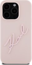 Coque arrière iPhone 15 Pro - Karl Lagerfeld - Rose uni - Simili cuir