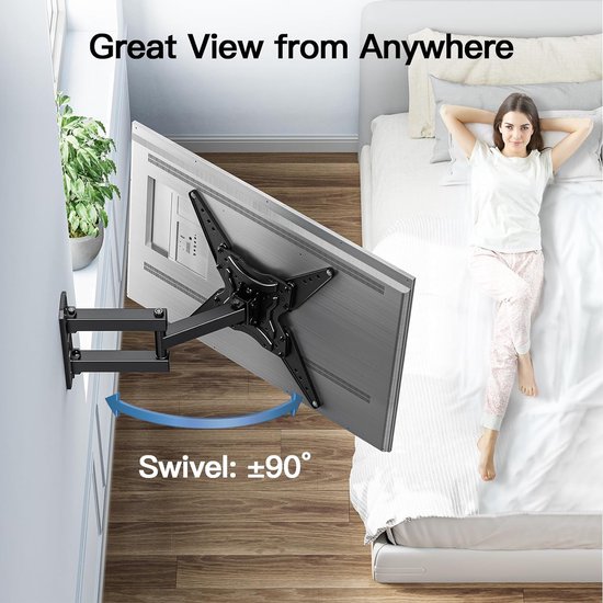 VonHaus Kantelbare Tv-muurbeugel 26-55 Inch – Ultra-slim, VESA 50x50 Tot 400x400, 45 Kg Draagkracht, Met Waterpas