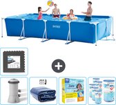 Intex Rechthoekig Frame Zwembad - 450 x 220 x 84 cm - Blauw - Inclusief Pomp Solarzeil - Onderhoudspakket - Filters - Vloertegels