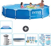Intex Rond Frame Zwembad - 366 x 76 cm - Blauw - Inclusief Pomp Afdekzeil - Onderhoudspakket - Filters - Grondzeil