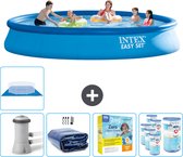 Intex Rond Opblaasbaar Easy Set Zwembad - 457 x 84 cm - Blauw - Inclusief Pomp Solarzeil - Onderhoudspakket - Filters - Grondzeil