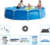 Intex Rond Frame Zwembad - 305 x 76 cm - Blauw - Inclusief Pomp Afdekzeil - Onderhoudspakket - Filter - Grondzeil - Stofzuiger - Solar Mat