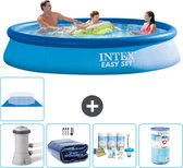 Intex Rond Opblaasbaar Easy Set Zwembad - 366 x 76 cm - Blauw - Inclusief Pomp Solarzeil - Onderhoudspakket - Filter - Grondzeil - Stofzuiger