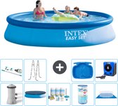 Intex Rond Opblaasbaar Easy Set Zwembad - 396 x 84 cm - Blauw - Inclusief Pomp Afdekzeil - Onderhoudspakket - Filter - Grondzeil - Stofzuiger - Ladder - Voetenbad - Warmtepomp