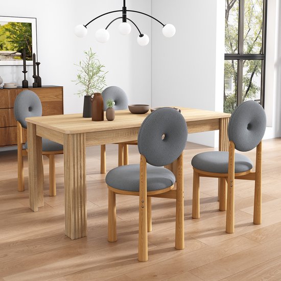 Sweiko Ensemble de 4 chaises de salle à manger en tissu Sherpa, chaise en forme de donut, chaise de salle à manger familiale, moderne et simple, pour salon, chambre à coucher, quatre pieds en caoutchouc, kussen rond et dossier, gris