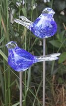 Set van 2 glazen vogel tuinstekers, decoratie bloembed, handgemaakte sculptuur vogel 2 (blauw)