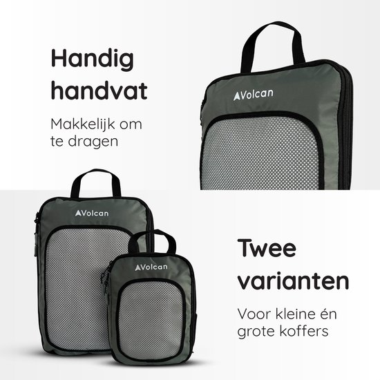 Volcan Compression Cubes d'emballage - Set organisateur de valise - Set de 4 - Avec fermeture éclair de compression - Pour sac à dos et valise - Vert botanique