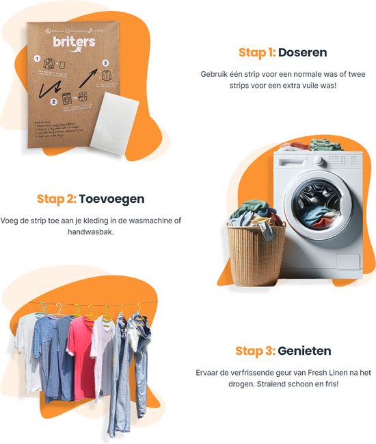 Briters Wasstrips - 100 wasbeurten - Ecologische Wasmiddeldoekjes - 100% plasticvrij - Fresh Linen - Eco Wasmiddel - Wash Sheets - Duurzaam wassen