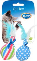 Duvoplus - Speelgoed Voor Dieren - Kat - Assortiment Balletjes Met Pluim 14x8x4cm Gemengde Kleuren - 2st