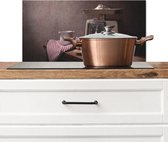 Spatscherm keuken 60x30 cm - Kookplaat achterwand Stilleven - Koken - Weegschaal - Eieren - Keuken - Muurbeschermer - Spatwand fornuis - Hoogwaardig aluminium