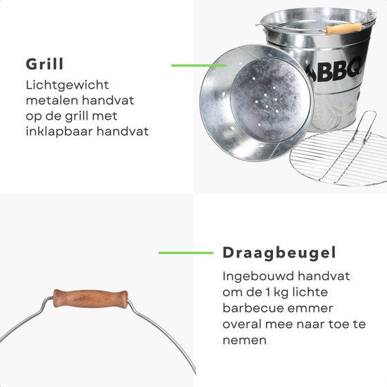 Cheqo® BBQ Emmer - Barbecue Emmer - Portable BBQ - Zink - Ø 19 cm - Met Handgreep - Houtskoolbarbecue van Cheqo — afbeelding 2