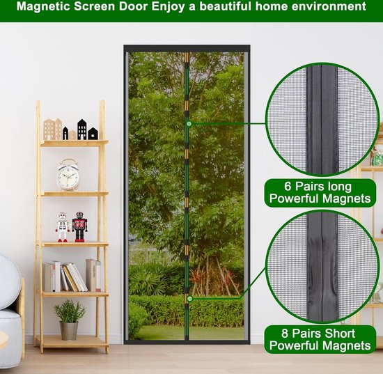 Magnetisch Vliegengordijn 115 x 220 cm Gordijn Muggennet Montage Zonder Boren voor hout, ijzer, aluminium deuren, Zwart Magnetisch Vliegengordijn 115 x 220 cm Gordijn Muggennet Montage Zonder Boren voor hout, ijzer, aluminium deuren, Zwart