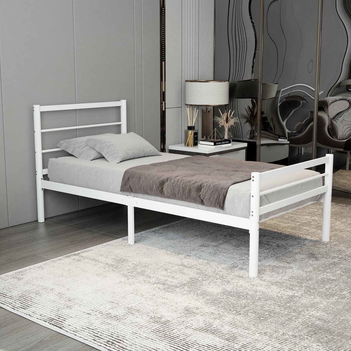 AirSleeperz® heavy duty metalen bedframe Sara - Kleur wit - Afmeting 90x200 cm - Voor 1 persoon - Draagkracht 350 kg
