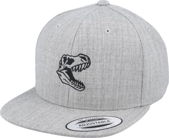Hatstore- Kids Dino Skull T-Rex Heather Grey Snapback - Kiddo Cap Cap