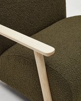 Kave Home - Meghan fauteuil van groen fleece met massief essenhouten poten in natuurlijke afwerking