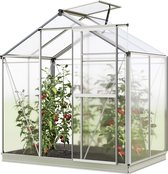 Serre de jardin Jasmin 2 structure aluminium 192x131cm panneaux polycarbonate - avec cadre au sol & ouverture automatique de lucarne