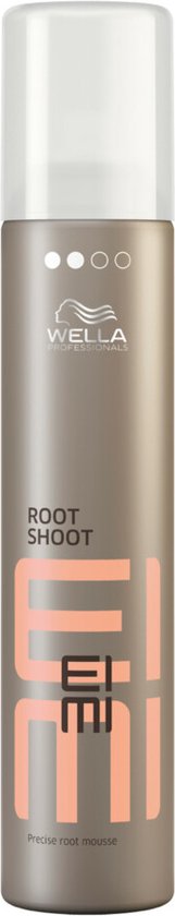Wella EIMI Root Shoot, precieze root mousse, bruine spuitbus met koraal kleur.