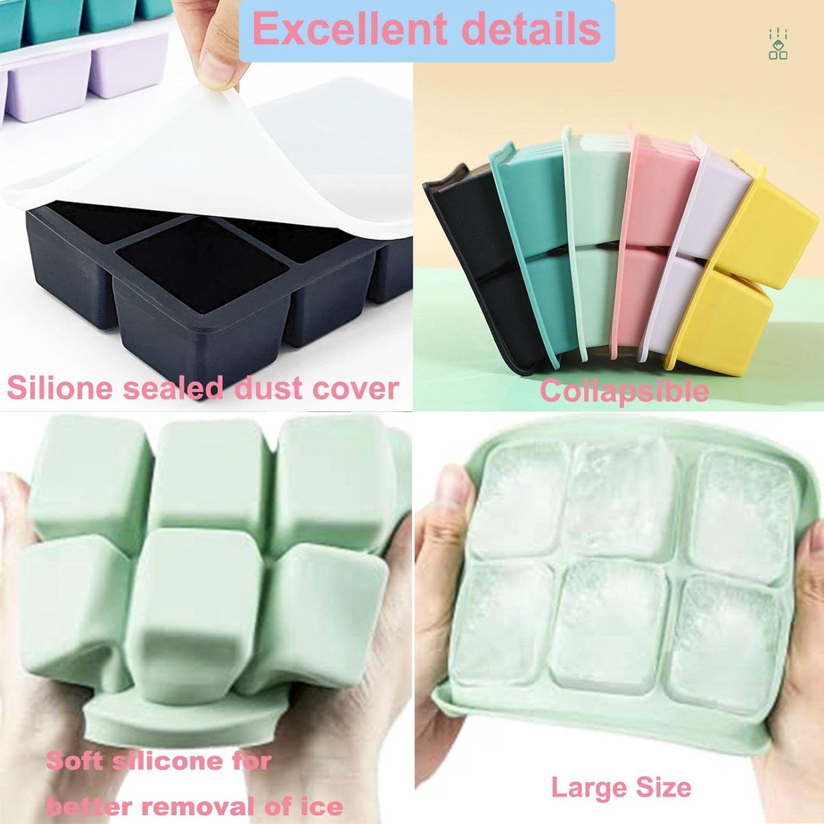 Quikobo Buz Küpü Tepsi Silikon Kombo Kalıplar - 3lü Set, Top Buz Makinesi, Büyük