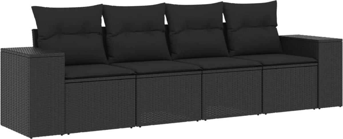 vidaXL 4-delige - Loungeset - met - kussens - poly - rattan - zwart