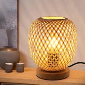 Goeco Tafellamp - 18*21cm - Klein - E27 - Bamboe - met Dimmer - voor Slaapkamer, Woonkamer - Lamp niet inbegrepen