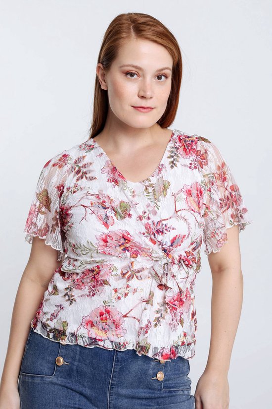 Cassis Kanten T-shirt met bloemenprint en knoop