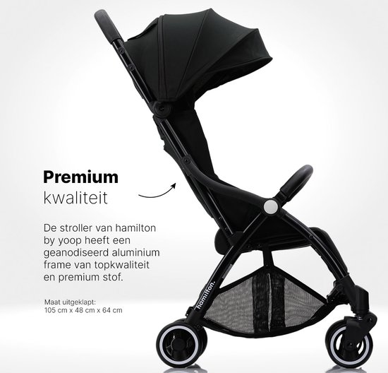 Hamilton by Yoop X1 Plus Buggy - MagicFold - Tot 22 kg - Premium Wandelwagen - Inklapbare Plooibuggy - Verlengde Zonnekap - Zwart
