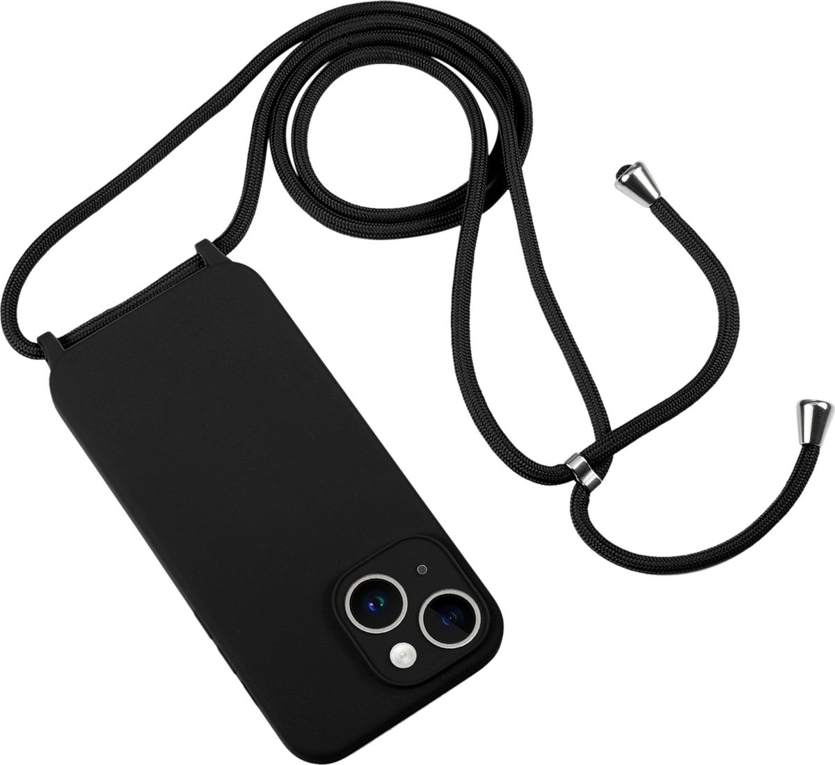 Mobigear Telefoonhoesje geschikt voor Apple iPhone 15 Siliconen | Mobigear Lanyard Hoesje met koord - Zwart