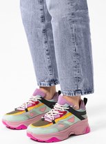 Sacha - Dames - Multicolor leren platform sneakers met roze zool - Maat 36