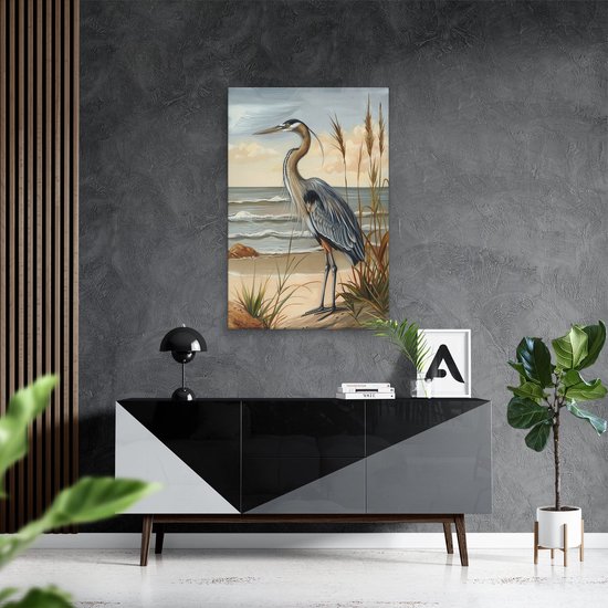 Artaza Tableau sur Toile Héron Bleu Debout sur la Plage - 60x90 - Décoration murale - Photo sur Toile - Impression sur Toile
