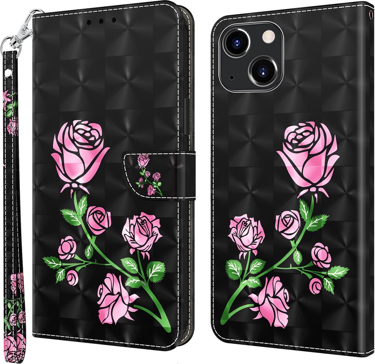 Cityhoesje-iPhone 14 Plus Bookcase – 3D Print Couple Roses