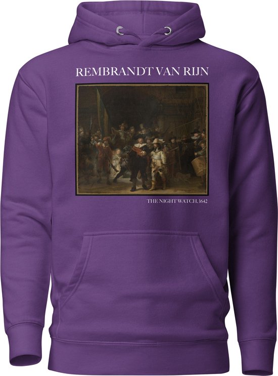 Rembrandt van Rijn 'De Nachtwacht' ("The Night Watch") Beroemd Schilderij Hoodie | Unisex Premium Kunst Hoodie | Paars | L