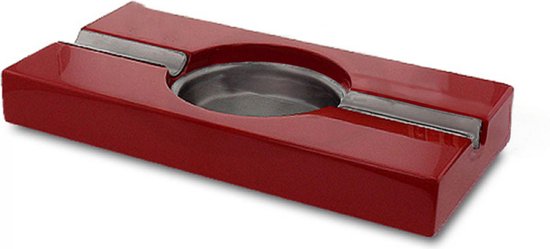 Bookwill Sigaren asbak - rood - hout / metaal - 2 legger - 21 x 11 cm - sigarenhouder - sigarenasbak