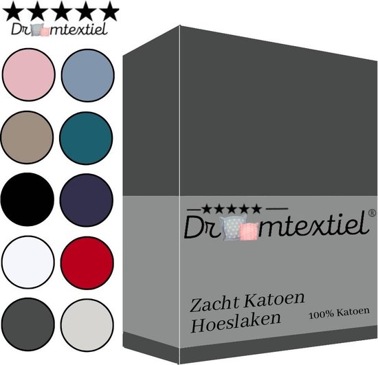 Droomtextiel Zacht Katoenen Hoeslaken Antraciet 90x220 cm - Hoge Hoek - Perfecte Pasvorm - Heerlijk Zacht