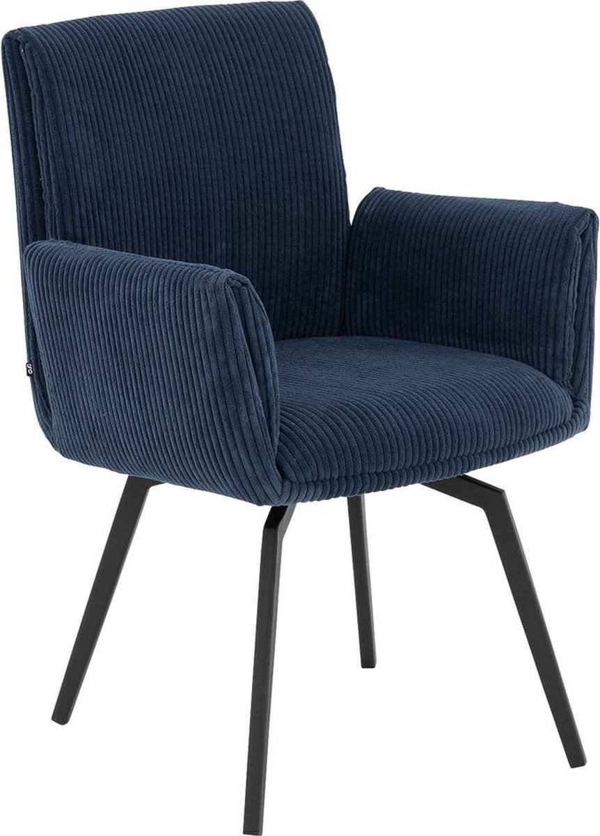Goossens Eetkamerstoel Jona - Met Armleuning - Stof - Blauw