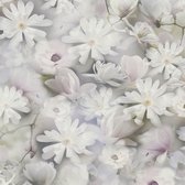 Bloemen behang Profhome 387223-GU vliesbehang hardvinyl warmdruk in reliëf glad met bloemen patroon mat wit grijs groen pastelviolet 5,33 m2