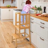 Montessori Learning Tower for Children, Natural Bamboo, Stylish Safety Rails, Learning Tower from 1 Year, Kitchen Helper