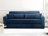 Express-vierzitsslaapbank van blauw ribfluweel - Bed met brede latten 160 cm - Matras 18 cm - MONDOVI L 214 cm x H 90 cm x D 96 cm