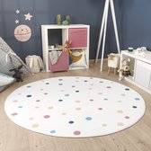 Rond kinderkamer vloerkleed Leeuw - crème/zwart